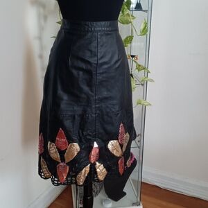 Vintage Leave Design Leather Skirt